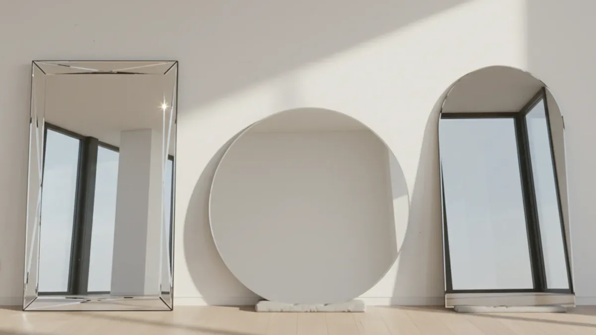 Bespoke mirror glass cut to size installed in a New Farm Brisbane bathroom, showing frameless polished edge mirror above a modern vanity