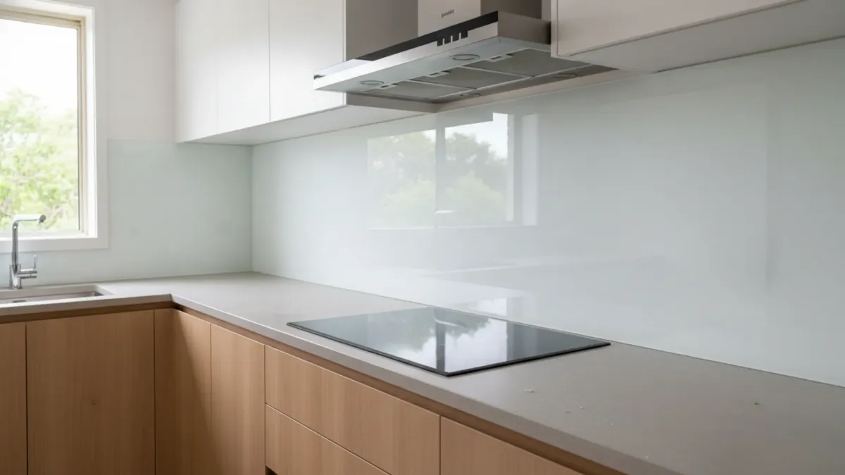glass kitchen splashback with power point cutout